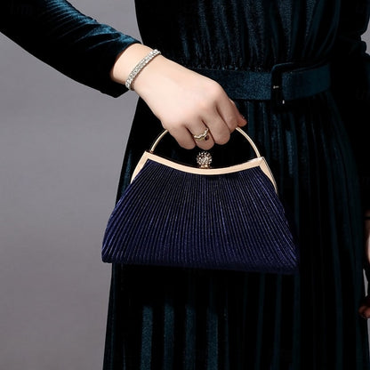 Evening Clutch – Blue Women's Pleated Velvet Elegant Navy