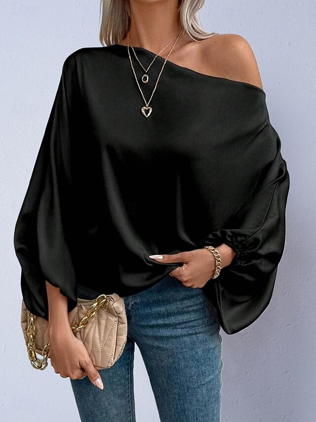 Women's Shirt Satin Shirt Blouse Off The Shoulder Tops
