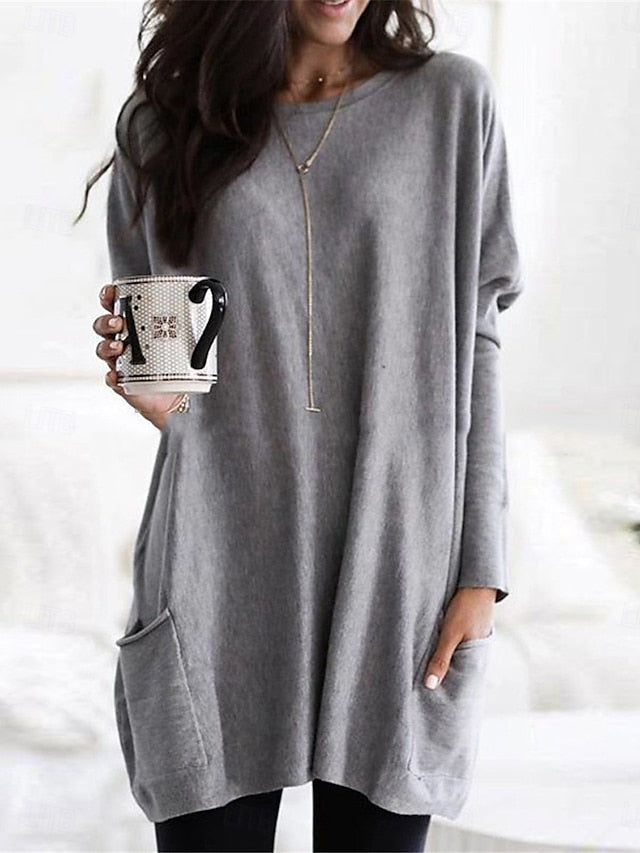 Women's Casual Dress Mini Dress Pocket Casual Crew Neck
