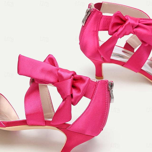 Wedding Open Bridal Heel Shoes Bowknot Kitten Women's