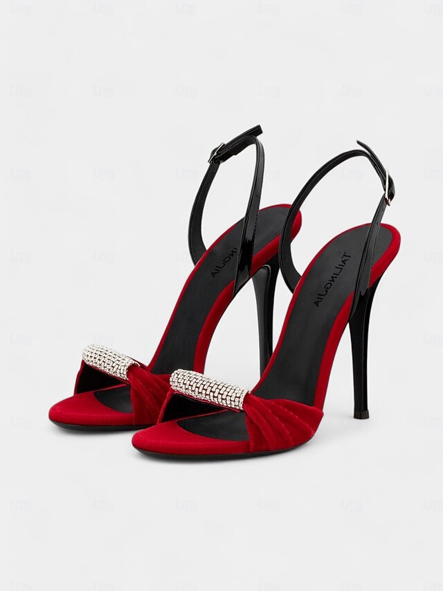 Accent Rhinestone – Velvet Red Bold Stiletto with Heels
