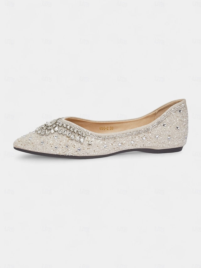 with Toe Glitter Flats Pointed Crystal Women's Silver