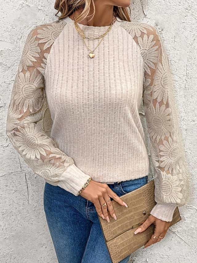 Women's Shirt Blouse Lace Tops Long Sleeve Tops Lace