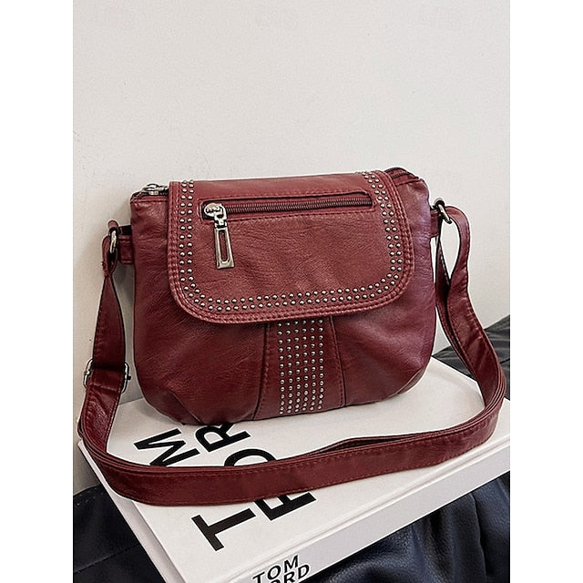 with Faux Bag Women's Leather Brown Crossbody Studded