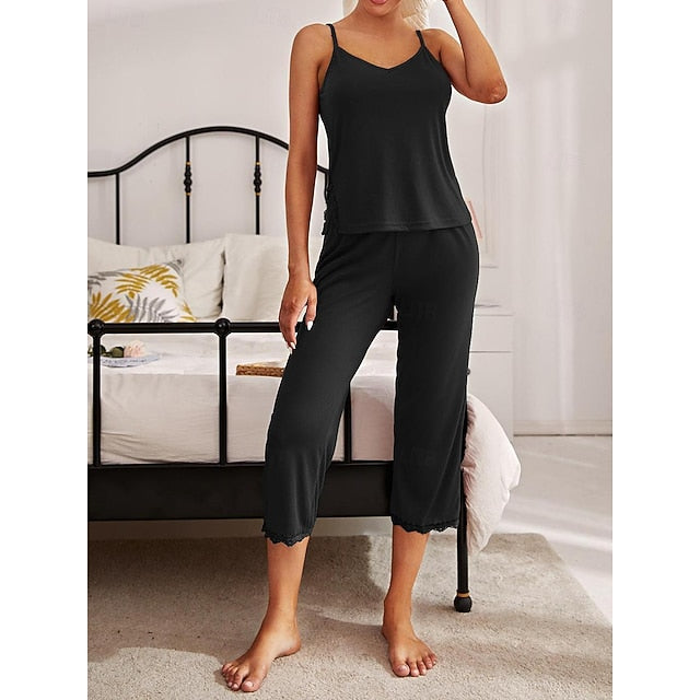 Women's Pajamas Sets Pure Color Comfort Home Daily Bed