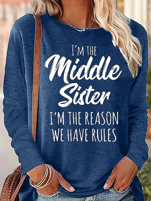 Women's T Shirt Print Letter Casual Long Sleeve Crew Neck
