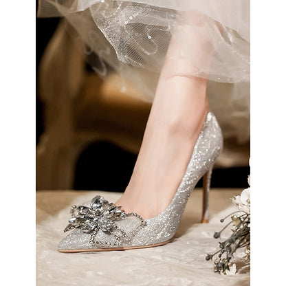 Silver Glitter Sparkling Heels Women Wedding – for High Shoes