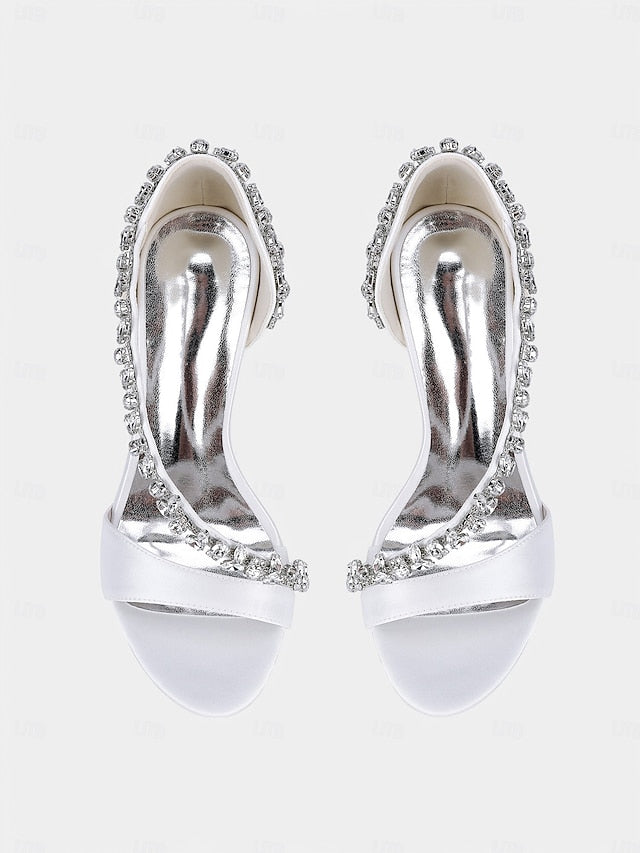 Champagne Crystal Satin High T-Strap Women's Heels with –