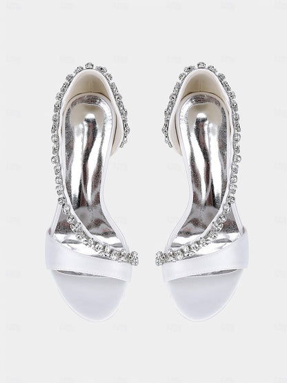 Champagne Crystal Satin High T-Strap Women's Heels with –