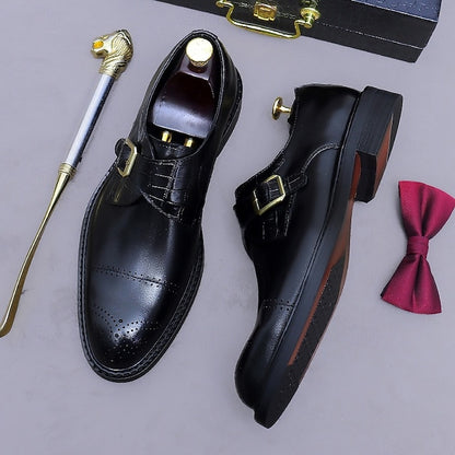 Genuine Shoes Leather Strap Black Men's First Monk