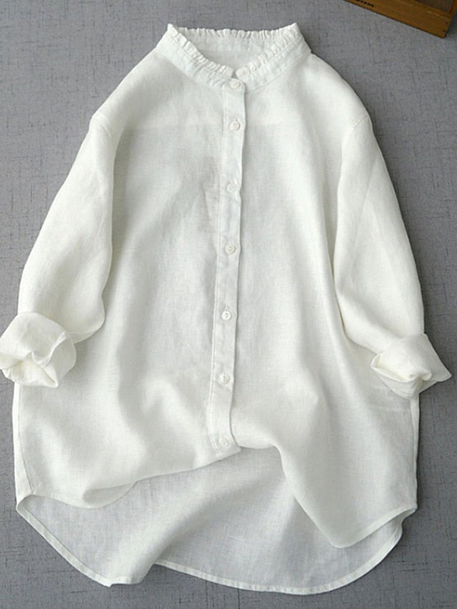 Women's Shirt Button Up Faux Cotton Linen Daily Long Sleeve