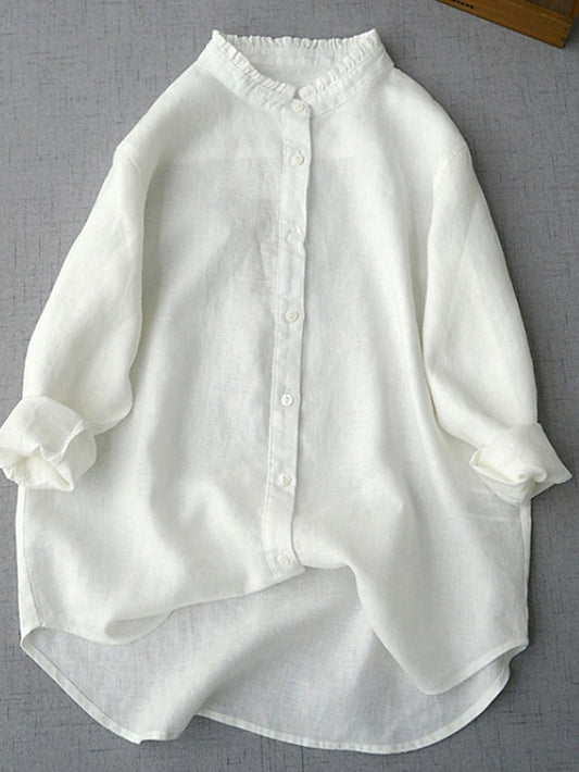 Women's Shirt Button Up Faux Cotton Linen Daily Long Sleeve