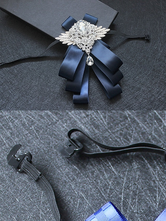 Bow Ribbon Brooch Luxury Pin Elegant Men's Tie - Crystal