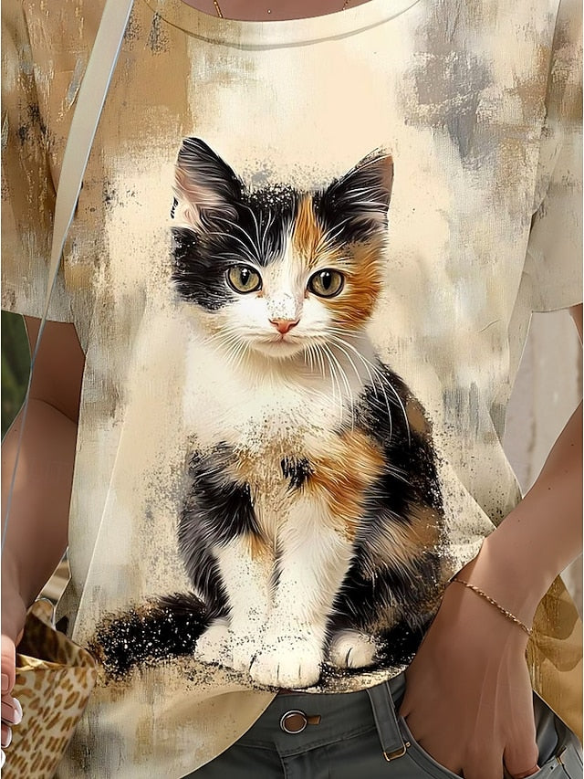 Women's T Shirt Graphic Animal Cat Stylish Classic Modern
