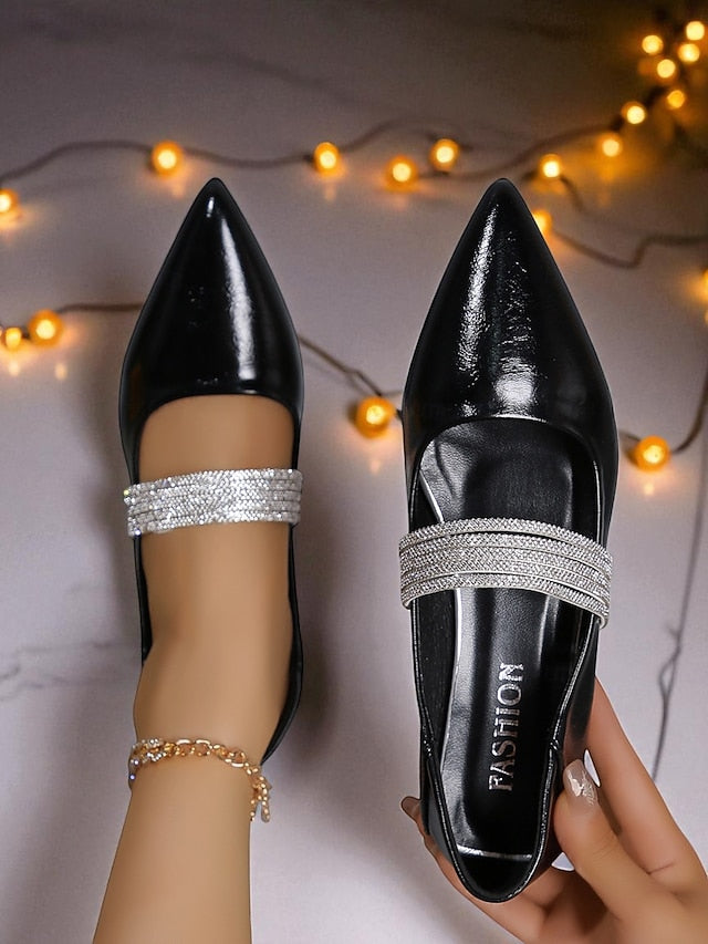 Toe Patent Elegant Pointed Leather - Black Women's Flats