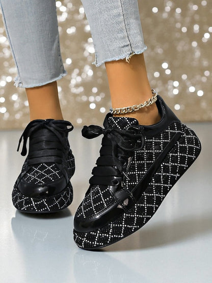 - Women's Quilted Silver Rhinestone Black and Sneakers