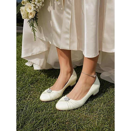 Wedding Women's with Light Flats Satin Rhinestone Blue