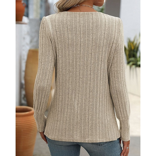 Women's Pullover Sweatshirt Casual Tops Buttons Long Sleeve