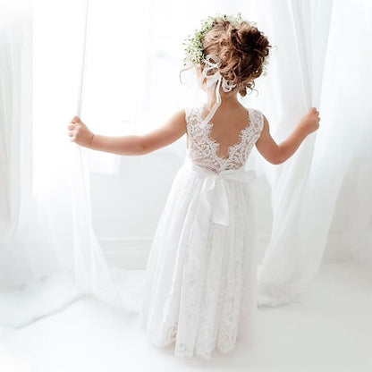 Solid Colored Wedding Kids Girls' Party Sleeveless Dress