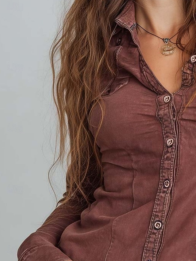 Women's Shirt Button Down Shirt Casual Shirt Buttons Plain