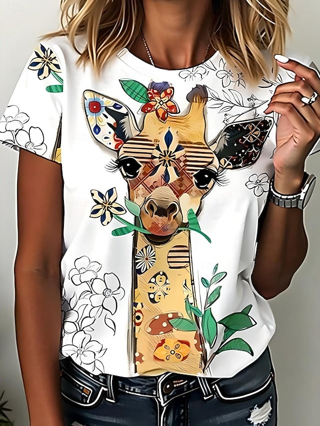 Women's T Shirt Graphic Animal Giraffe Vintage Stylish