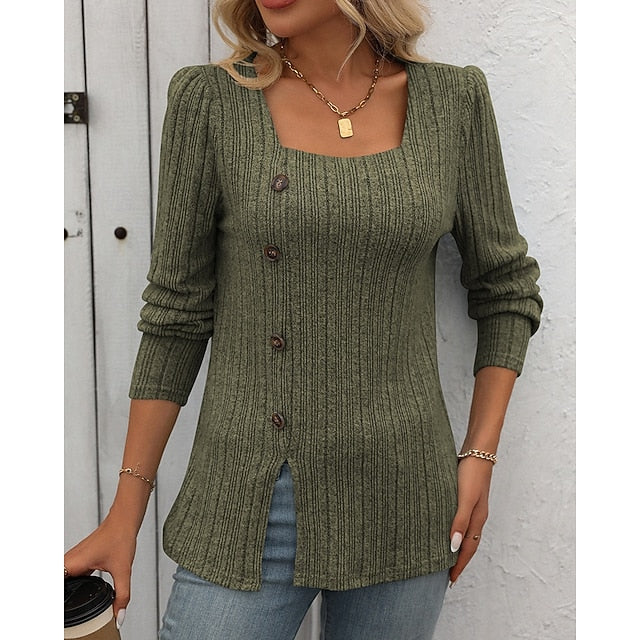 Women's Pullover Sweatshirt Casual Tops Buttons Long Sleeve