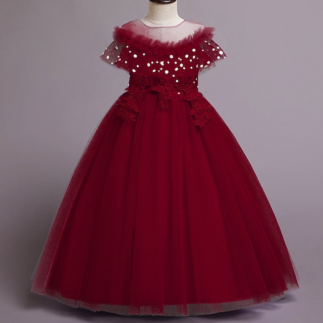 Color Girls' Girl Kids Dress Party Flower Solid