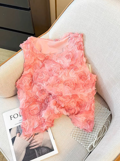 Fantasy Pink Round Neck Gradient Floral Sleeveless  AZ1008