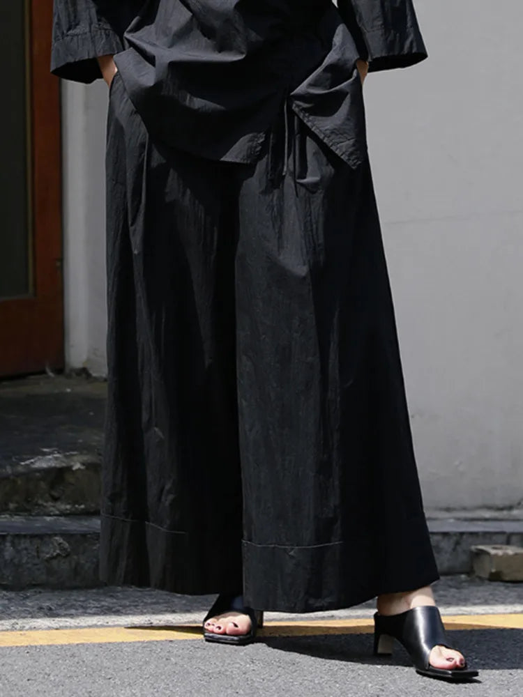 Elastic Organic Wide-Leg Waist Khaki Pants