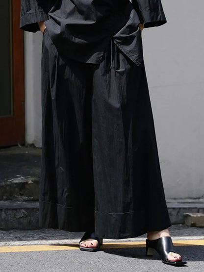 Elastic Organic Wide-Leg Waist Khaki Pants