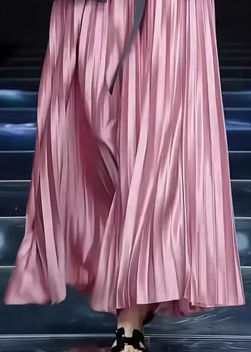 Loose Skirts Cotton Solid Spring Pink Wrinkled