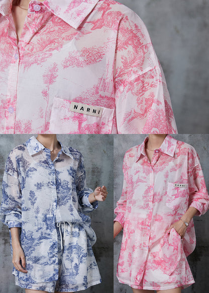 Simple Pink Oversized Print Chiffon Two Pieces Set Summer QA1013