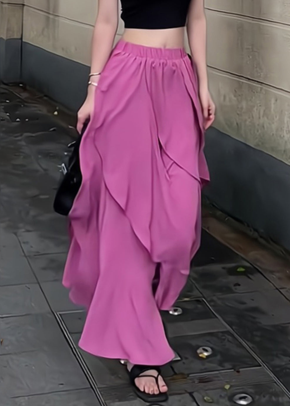 Patchwork Organic Ruffled Purple Summer Skirt Waist Elastic Maxi