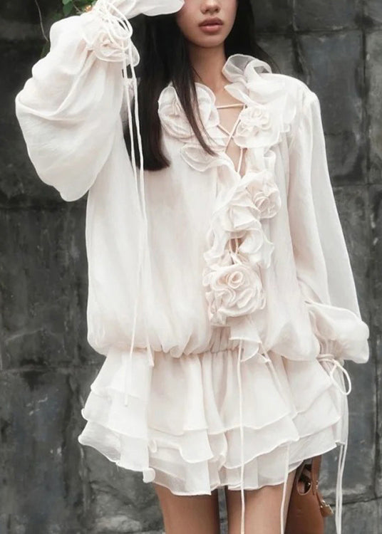 Three-Dimensional Flower Sleeve Ruffled Style Lantern Korean