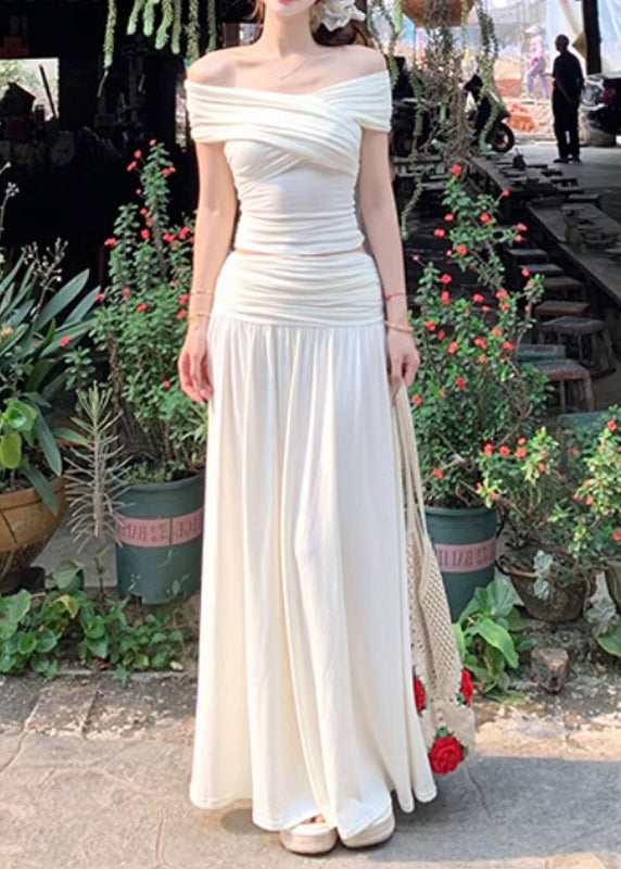 Art Two Beige Summer Skirts Pieces Wrinkled And Set Tops Cotton