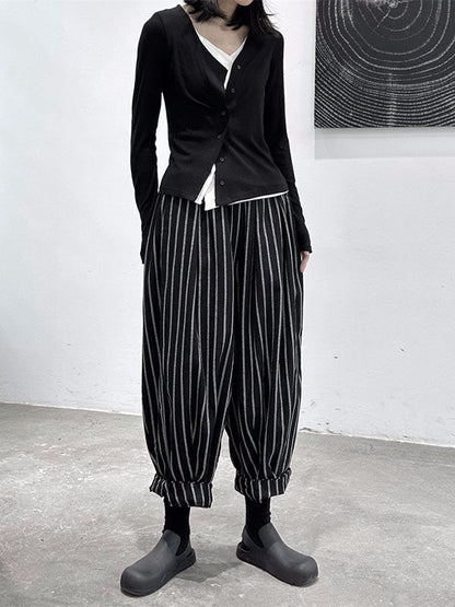 Split-Joint Cool Pattern High-Waisted Striped Pants Harem