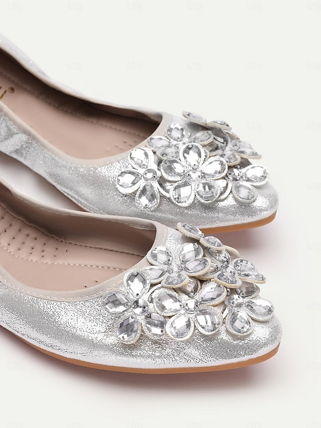 Silver Foldable Rhinestone with Women's Flats