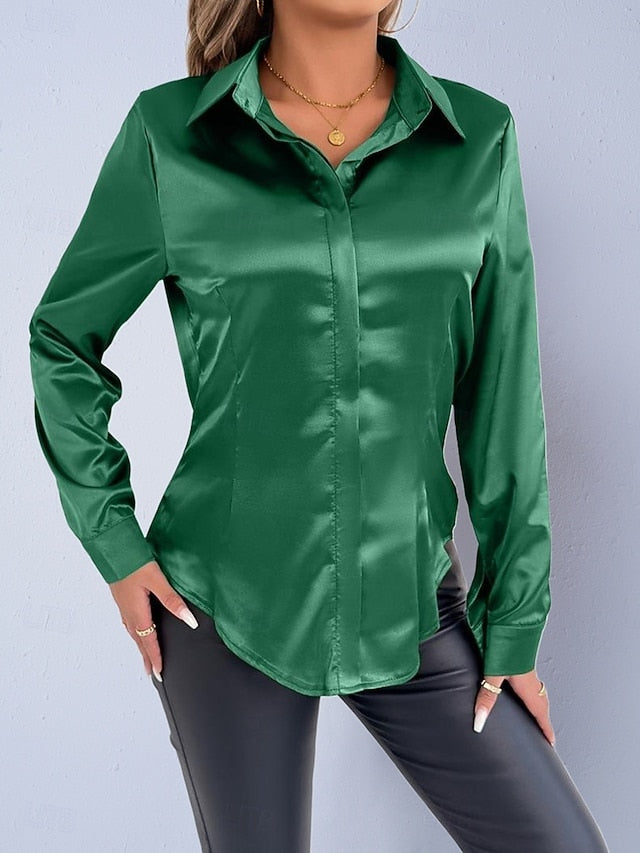 Women's Shirt Satin Shirt Casual Shirt Blouse Buttons Plain