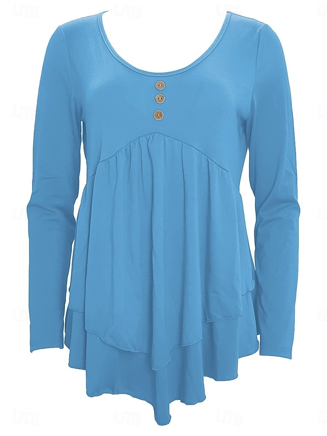 Women's Blouse Peplum Solid Color Stylish Casual Long