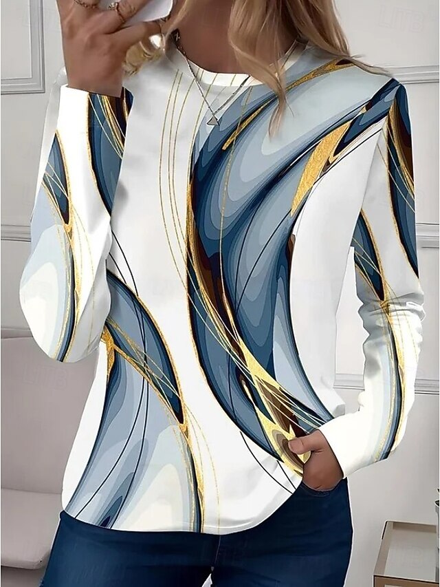 Women's T shirt Crew Neck Long Sleeve Tunic Graphic