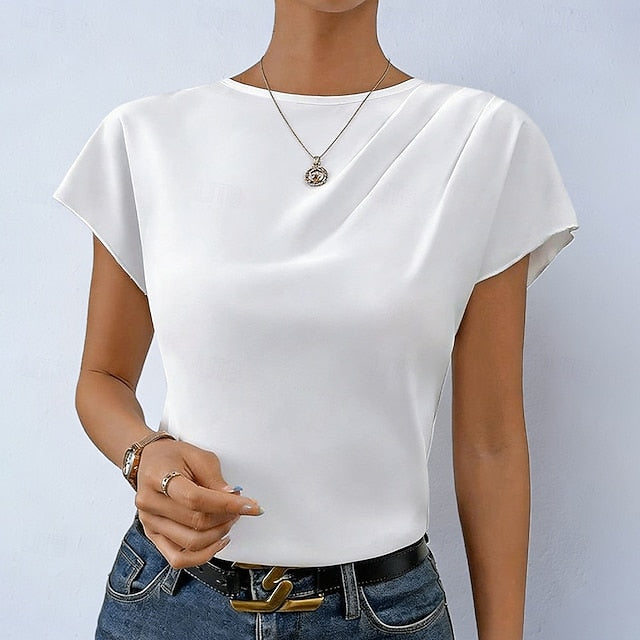 Women's Shirt Satin Blouse Dress Shirt Solid Color Plain