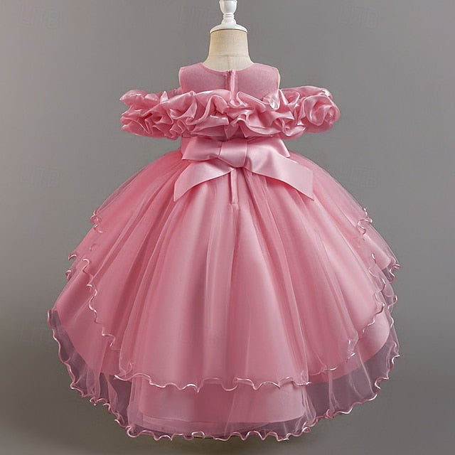 Short Flower Dress Party Kids Sleeve Wedding Girls' Floral