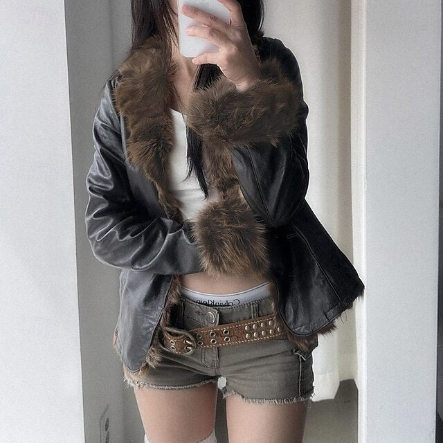 Comfortable Casual Warm Fur Buttons Collar Women's Jacket