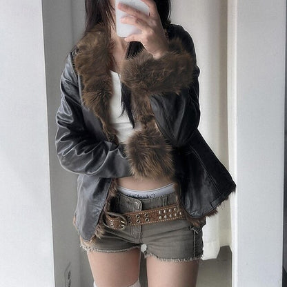 Comfortable Casual Warm Fur Buttons Collar Women's Jacket