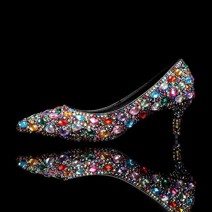 Matching Women's Heel Kitten Crystal-Embellished Shoes and