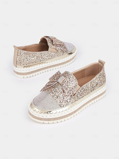 Women – Rhinestone Loafers Sparkling for Slip-On Glittery