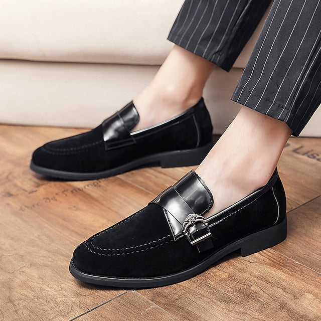 Men's Leather Metal and Loafers Suede Strap with Patent
