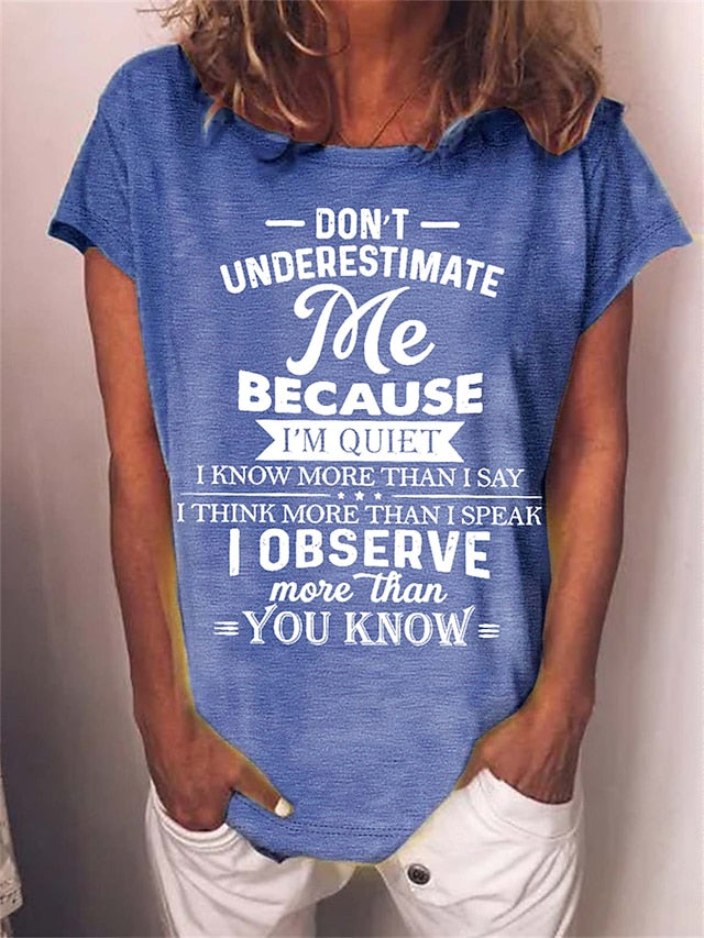 Women's T Shirt Print Letter Text Funny Slang Basic Short