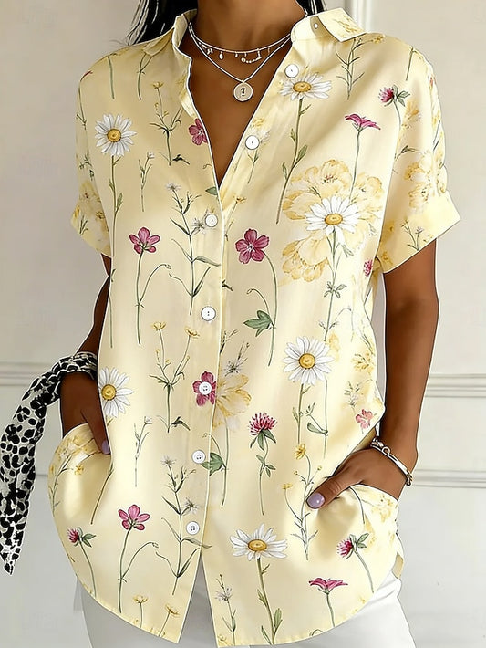 Women's Shirt Buttons Print Floral Graphic Vintage Stylish