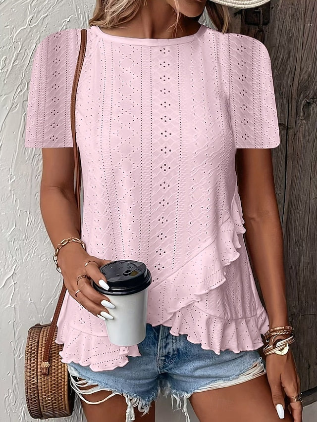 Women's T Shirt Solid Color Plain Basic Casual Short Sleeve